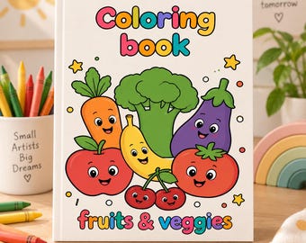 Libro para colorear de frutas y verduras para niños, actividad preescolar (descarga digital)