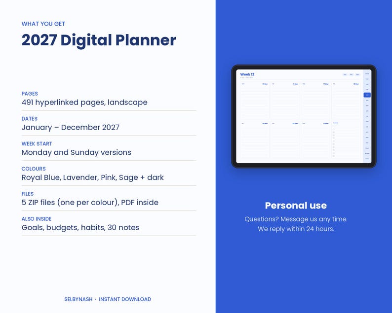 2027 Digital Planner for Goodnotes, Hyperlinked iPad Planner (dark Mode ...