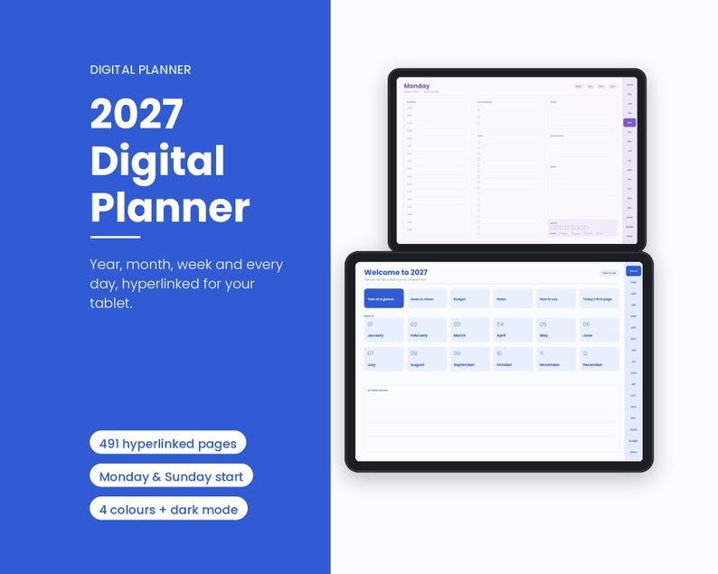 2027 Digital Planner for Goodnotes, Hyperlinked iPad Planner (dark Mode ...