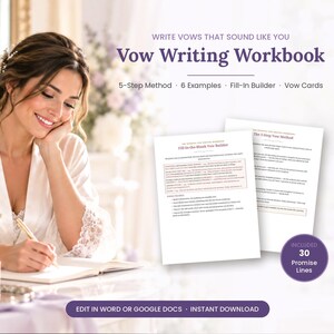 Wedding Vow Writing Workbook, Fill-In Builder, Examples, His & Hers (Digital Download)