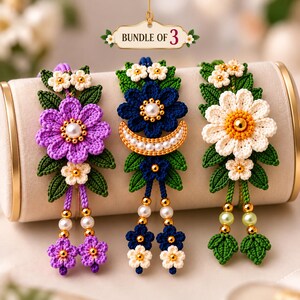 Crochet Flower Bracelet Bundle, 3Pcs Macrame Floral Wristlet Set for Women