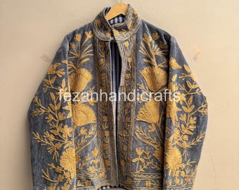 Jaqueta Suzani de veludo bordada à mão, casaco floral tradicional (tamanho único)