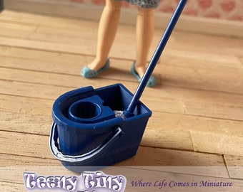 Dolls House 1/12th Scale Miniature Mop Bucket & Mop