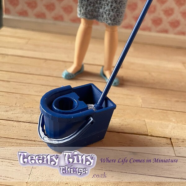 Dolls House 1/12th Scale Miniature Mop Bucket & Mop