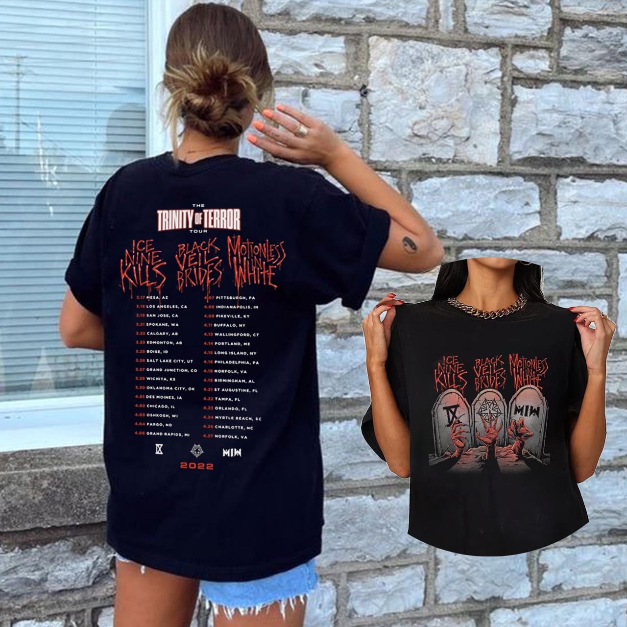 Discover 2022 The Trinity of Terror Tour, Black Veil Brides Zweiseitiges Shirt