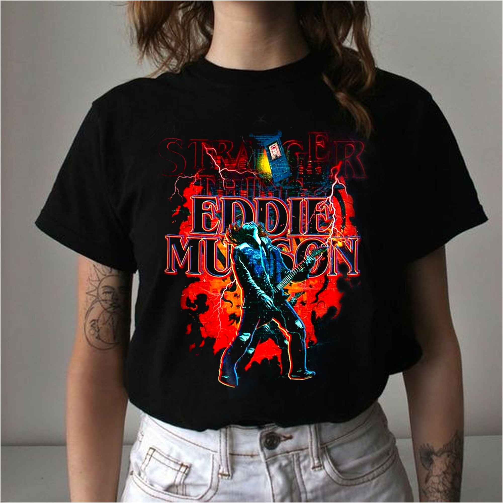 Discover Eddie Munson Tee, Eddie Munson Playing The Guitar Shirt, Eddie Munson Vintage Bootleg 90s Inspired Tee, Joseph Quinn Tee, Meet Joe Quinn Tee