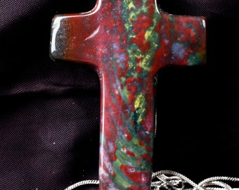 Blood stone  cross pendant high   energy hand polished  ,constant energy flows    grounding negative energy and cleansing the body  6397