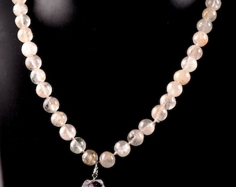 Satyaloka satyamani azeztulite, beads necklace with satyaloka amethyst hue  pendant  synergy 12  #6826