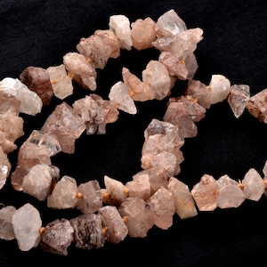 Nirvana pink ice quartz trigonic, himalayan high altitude growth interference crystal 26 inch 60 beads Necklace #6517