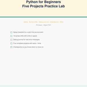 Python for Beginners Five Projects Practice Lab Workbook | Coding Drills PDF