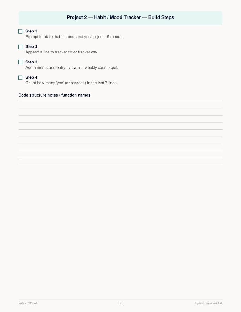 Python for Beginners Five Projects Practice Lab Workbook | Coding Drills PDF image 4
