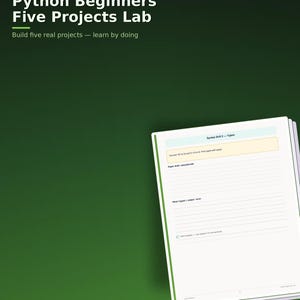 Python for Beginners Five Projects Practice Lab Workbook | Coding Drills PDF