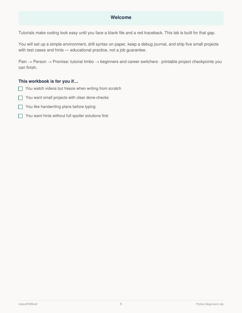 Python for Beginners Five Projects Practice Lab Workbook | Coding Drills PDF image 2