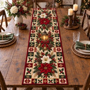 Kersttafelloper van quiltstof, patchwork loper in winterdorpstijl, landelijke feesttafeldecoratie, kersttafelloper voor de eettafel, kerstcadeau