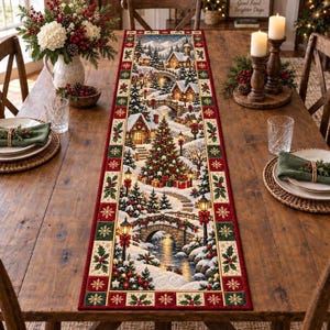 Runner da tavola natalizio vintage, runner trapuntato con Babbo Natale e renne, decorazioni natalizie rustiche in stile fattoria, decorazioni da tavola con schiaccianoci e stella di Natale.
