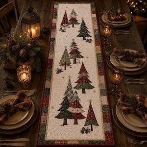 Runner da tavola trapuntato a forma di albero di Natale, decorazione rustica invernale per la sala da pranzo con patchwork.