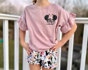 T-shirt personnalisé prénom Minnie, t-shirt short Disney pour filles, t-shirt vacances Disney tenue Disney pour enfants et bébé, t-shirt Mickey pour enfants, tenue Disney pour filles