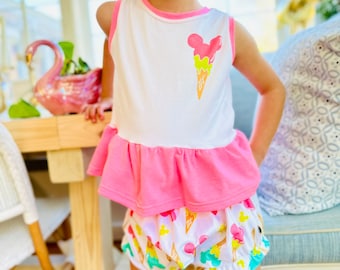 Débardeur Mickey fluo pour filles, t-shirt vacances Disney pour enfants, T-shirt voyage Disney, chemise Disney pour filles, débardeur Disney rétro