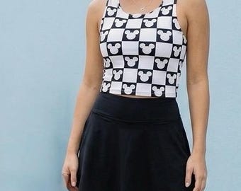 Conjunto deportivo Magic Kingdom para mujer / Conjunto a cuadros de Mickey / Camiseta de tirantes y falda de 2 piezas / Ropa deportiva Disney para mujer