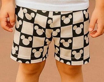 Mouse Monochrome Checkered Shorts for Kids, Baby & Toddler, Kids , Disney shorts, Mouse Shorts, Boys Mouse Shorts, relaxed fit