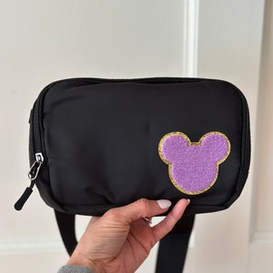 Pochete Disney com aplique de laço da Minnie, pochete Disney, bolsa transversal Disney, bolsa de viagem, apliques de chenille