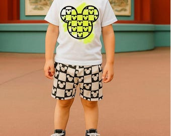 Monochrome Maus kariert Kinder T-Shirt, Disney-Set, Disney Urlaub T-Shirt für Kinder, Kleinkind & Baby Disney Outfit, Jungen Disney Set Outfit