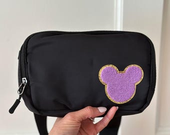 Disney Fanny Pack with Minnie bow Patch, Disney Belt Bag, Crossbody Disney Bag, Travel Bag, Chenille Patches