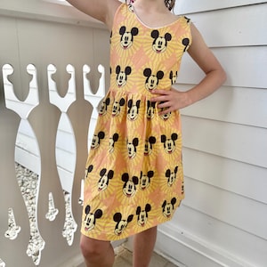 Girls Retro Sun Mouse Dress, Kids Disney Dress, Girls Disney Dress, Girls Magic Kingdom Outfit, Disney World Dress, Disney World Dress Kids