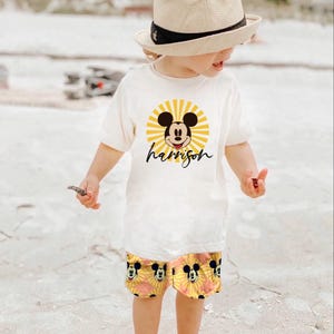 Retro Mouse Sun T Shirt Set, Disneyland Outfit Disney World Outfit Set, Disney Vacation Tee kids baby Disney Outfit, Girls Disney Outfit