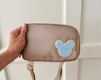 Disney Fanny Pack with Minnie bow Patch, Disney Belt Bag, Crossbody Disney Bag, Travel Bag, Chenille Patches