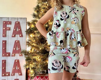 Girls Christmas Fab Five Tank Set, Christmas Mouse Outfit, Disney Vacation Set for Kids, Disney Trip T-shirt, Girls Christmas Disney Shirt
