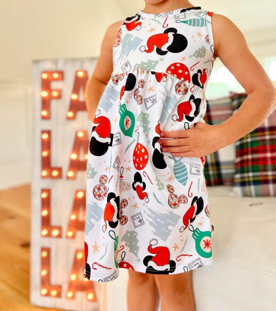 Girls Santa Mouse Christmas Dress, Kids Disney Christmas Dress