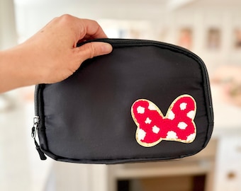 Disney Fanny Pack with Minnie bow Patch, Disney Belt Bag, Crossbody Disney Bag, Travel Bag, Chenille Patches