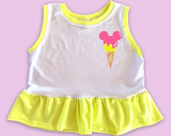 Girls Neon Mickey Ice Cream Tank, Disney Vacation Tee for Kids, Disney Trip T-shirt, Girls Disney Shirt, Retro Disney Tank Top