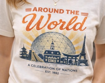 Camiseta Volta ao Mundo | Camiseta Inspirada no EPCOT | Camiseta com Estampa do World Showcase | Camiseta de Viagem da Disney | Camiseta Retrô do Parque