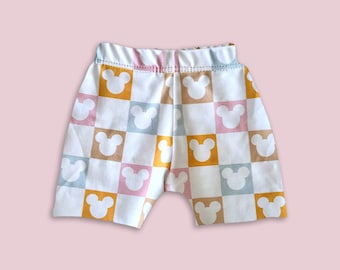 Short ras du cou à carreaux Mickey pastel pour enfants, bébés et tout-petits, enfants, shorts Disney, shorts Mickey, shorts Mickey pour garçons, coupe décontractée