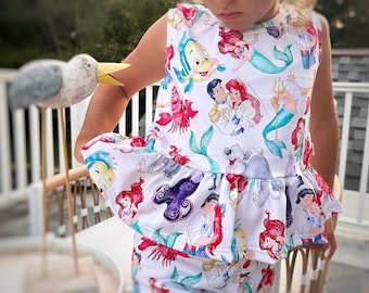 Ensemble débardeur petite sirène pour filles, ensemble bébé Ariel pour enfants, t-shirt vacances Disney, T-shirt voyage Disney, chemise Disney pour filles, débardeur petite sirène
