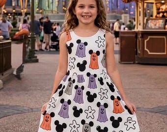 Girls Halloween Mouse Ghost Dress, Girls Disney Dress, Girls Halloween Disney Outfit, Disney World Dress Kids, Halloween Dress, Mouse Ghost