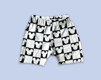 Shorts à carreaux monochromes Mickey pour enfants, bébés et tout-petits, enfants, shorts Disney, shorts Mickey, shorts Mickey pour garçons, coupe décontractée