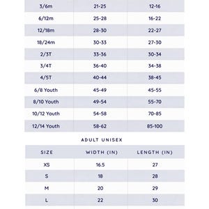 the size guide for a child's tee shirt