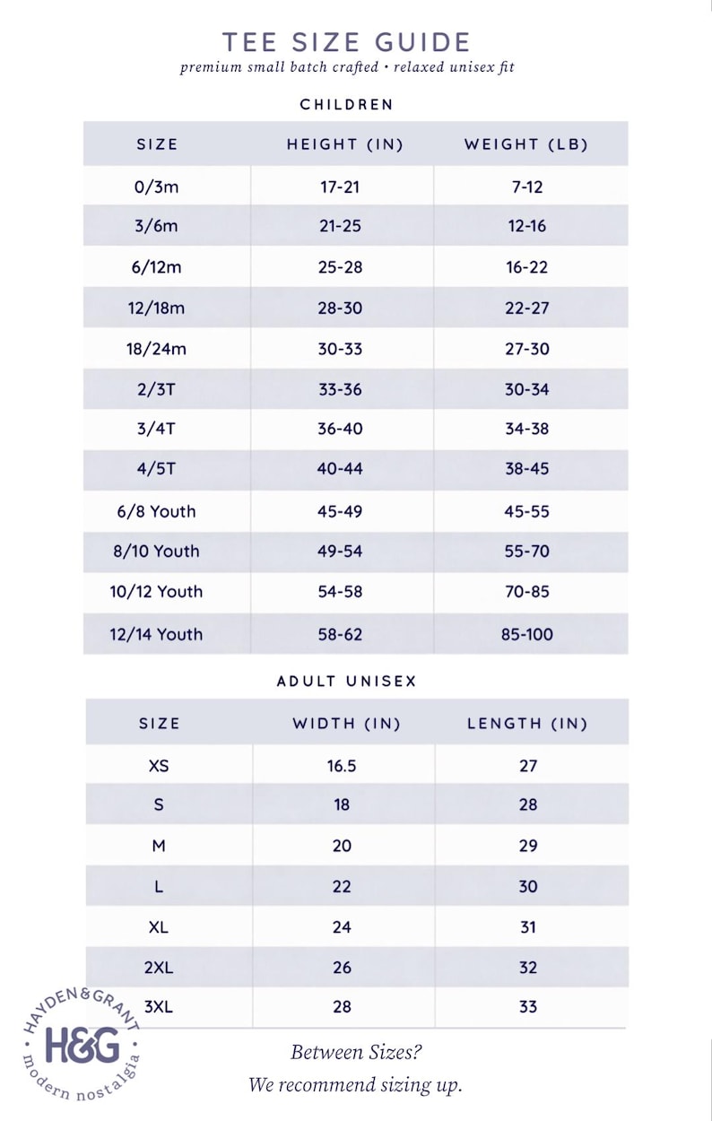 the size guide for a child's tee shirt