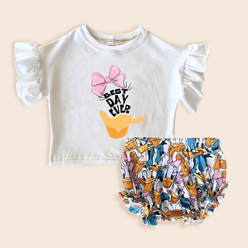 Daisy Duck Kids Ruffle Tee , Disney Set, Disney Vacation Tee for kids, toddler & baby Disney Outfit, Kids Donald Duck Set, Girls Disney Set image 1