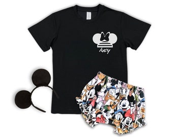 T-shirt personnalisé Minnie Name, tee-shirt pour filles Disney Set Shorts, Disney Vacation Tee enfants et bébé tenue Disney, t-shirt Mickey pour enfants, tenue Disney pour filles