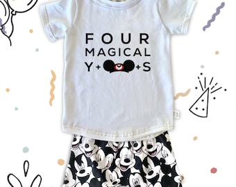 FOUR Magical Years Disney Birthday Set, Mickey Birthday Set, Fourth Birthday Disney Set, Kids Disney Birthday Outfit, Disney Birthday Tee