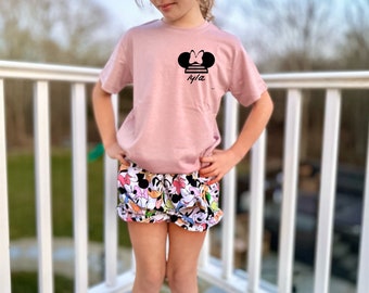 T-shirt personnalisé prénom Minnie, t-shirt short Disney pour filles, t-shirt vacances Disney tenue Disney pour enfants et bébé, t-shirt Mickey pour enfants, tenue Disney pour filles