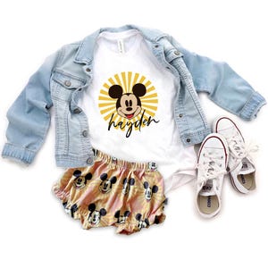 Retro Mouse Sun T Shirt Set, Disneyland Outfit Disney World Outfit Set, Disney Vacation Tee kids baby Disney Outfit, Girls Disney Outfit