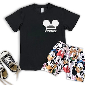 T-shirt personnalisé avec nom de souris, ensemble Disney, t-shirt vacances Disney pour enfants, tenue pour bébé Disney, t-shirt souris pour enfants, ensemble tenue pour garçons Disney, amis souris