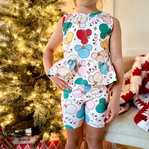 Girls Christmas Mouse Tank Set, Christmas Mouse Outfit, Disney Vacation Set for Kids, Disney Trip T-shirt, Girls Christmas Disney Shirt