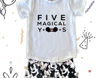 FIVE Magical Years Disney Birthday Set, Mickey Birthday Set, Boys Birthday Disney Set, Kids Disney Birthday Outfit, Disney Birthday Tee