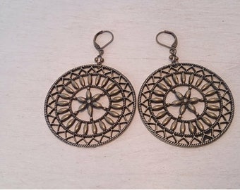 Ancient Bronze Fortune Wheel Pendant Earrings Rustic Shabby Chic Boho Jewelry
